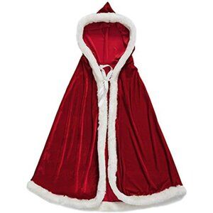 🆕Women's Red Velvet Hooded Cloak Robe Santa Claus Halloween Christmas Costume